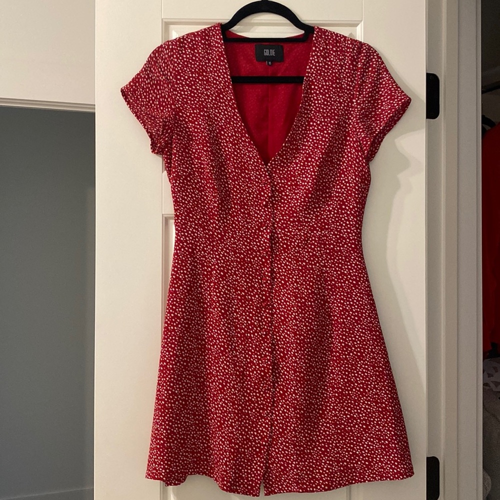 Goldie red polka dot dress